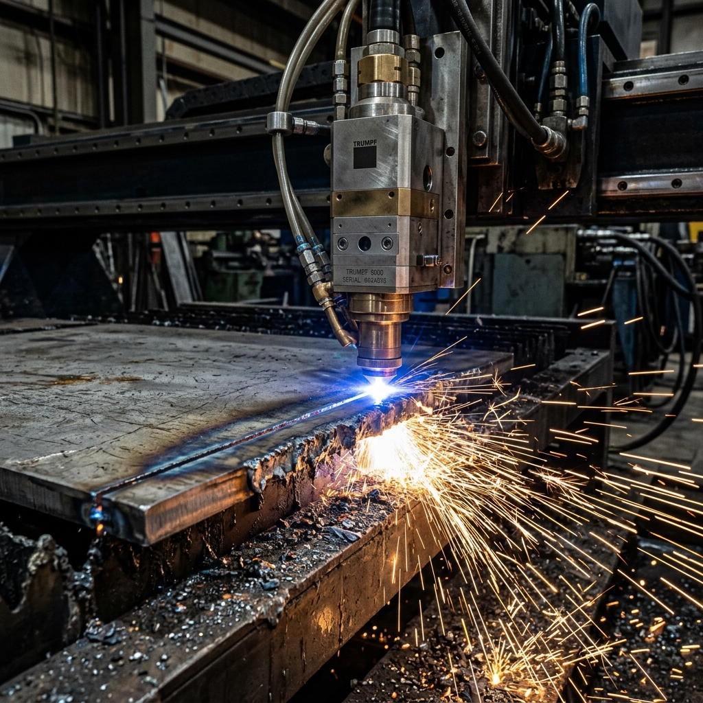 Fiber Optics Metal Sheet Laser Cutting Sparks Close-up