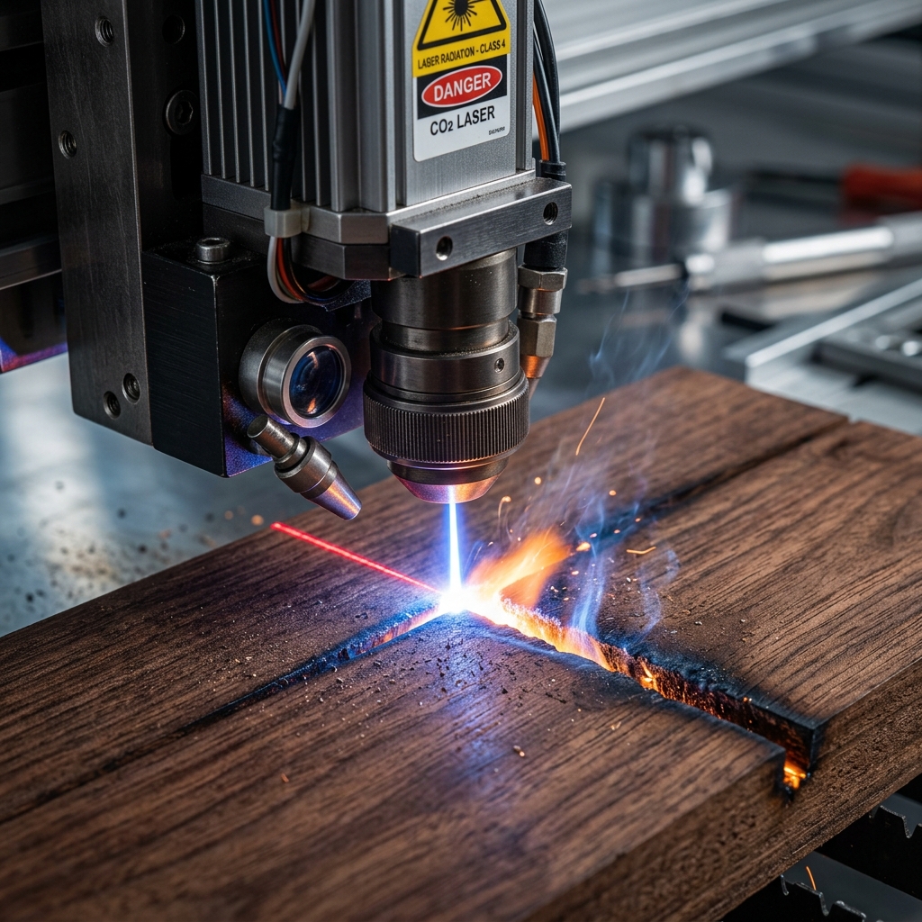 CO2 Laser Cutting Nozzle & Beam Focus Close-up